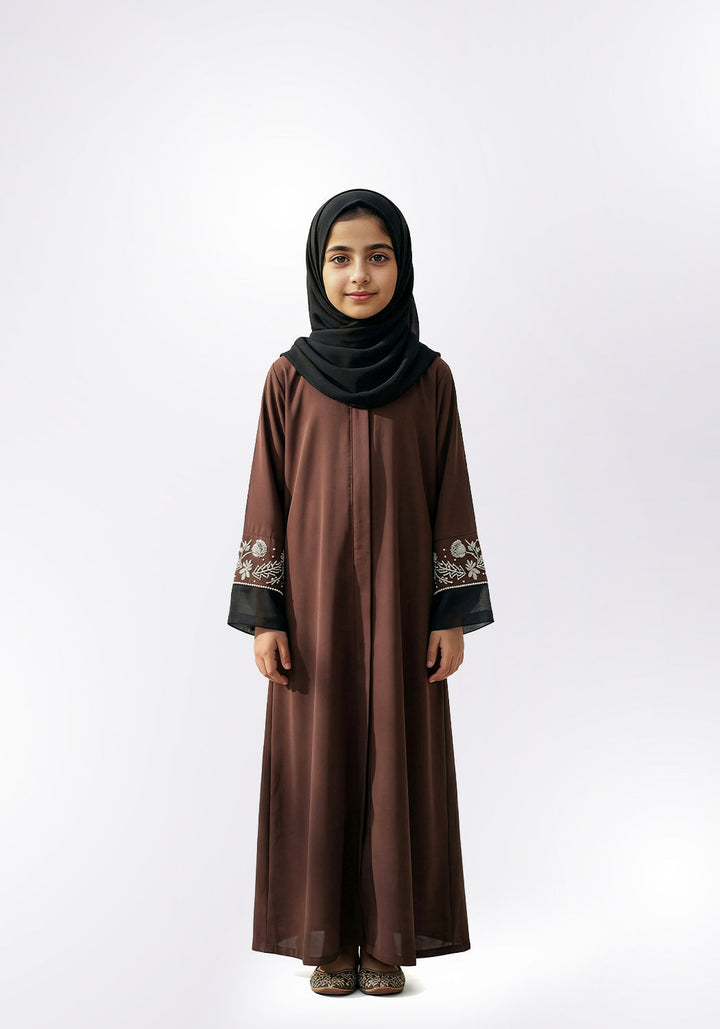 Chocolate Brown Handwork Kids Abaya