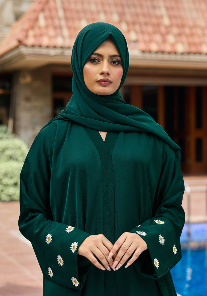 Green Floral Embroidery Abaya | Velora