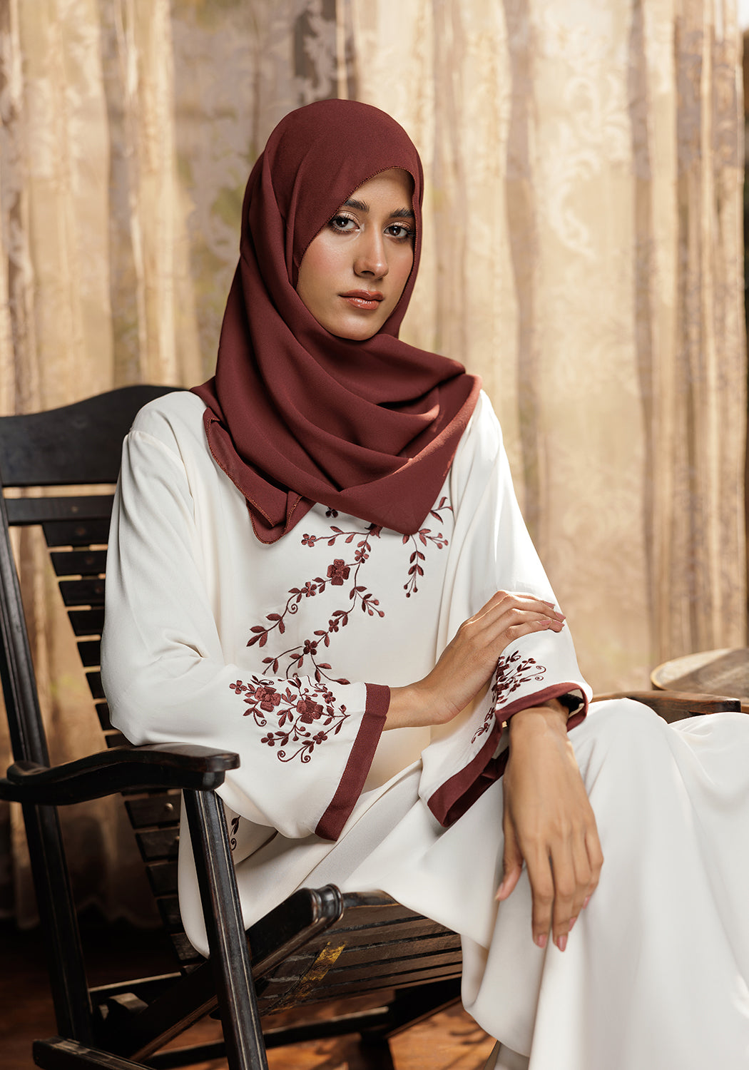 Cream Embroidery Abaya | Serene Threads