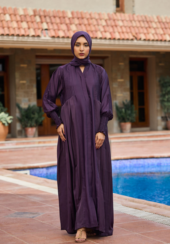 Purple Pleated Abaya | Velora