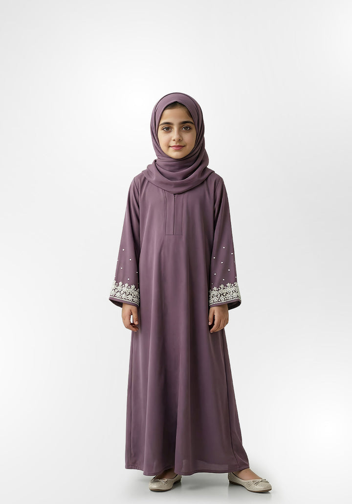 Mauve Handwork Kids Abaya