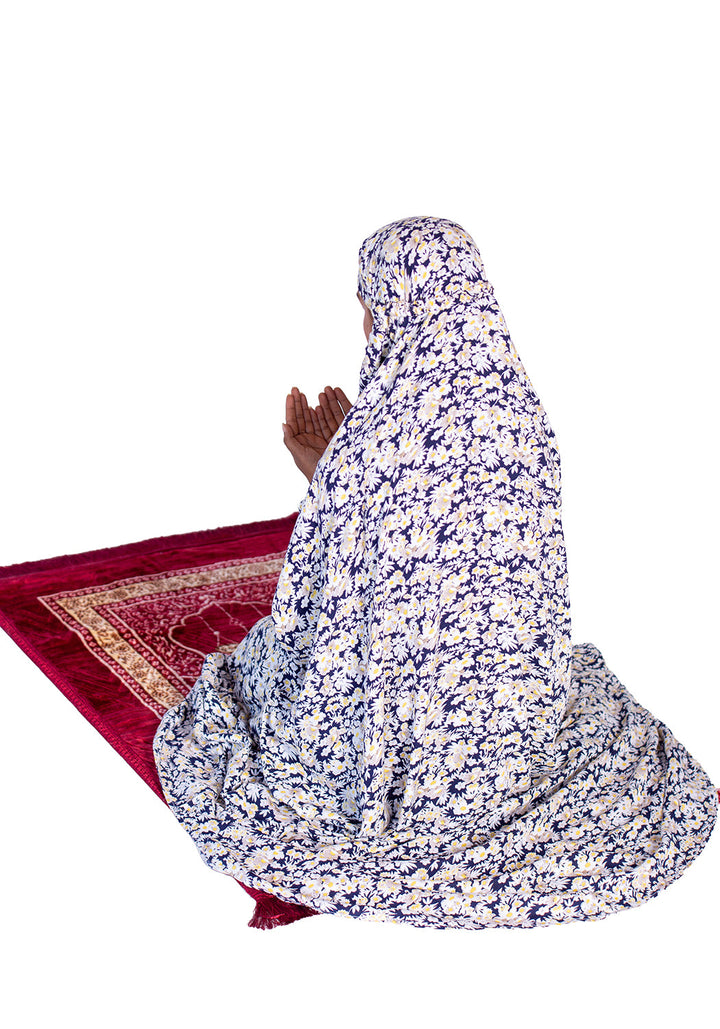 Printed Namaz Chadar - Navy Blue Jasmine Flower