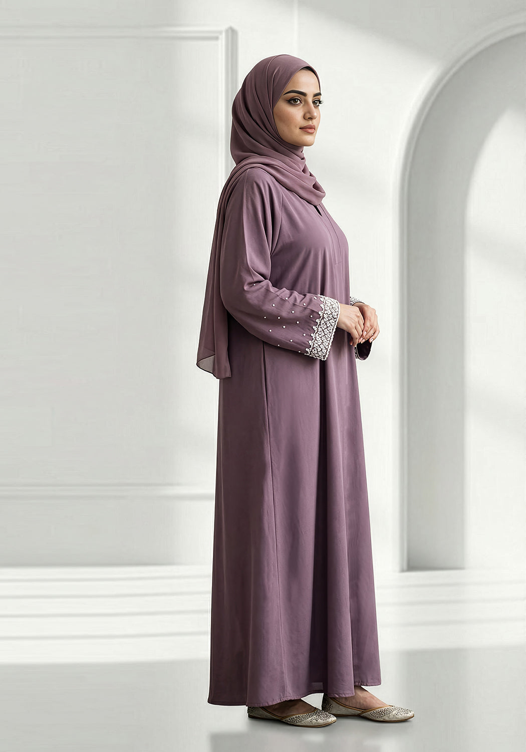 Mauve Handwork Abaya
