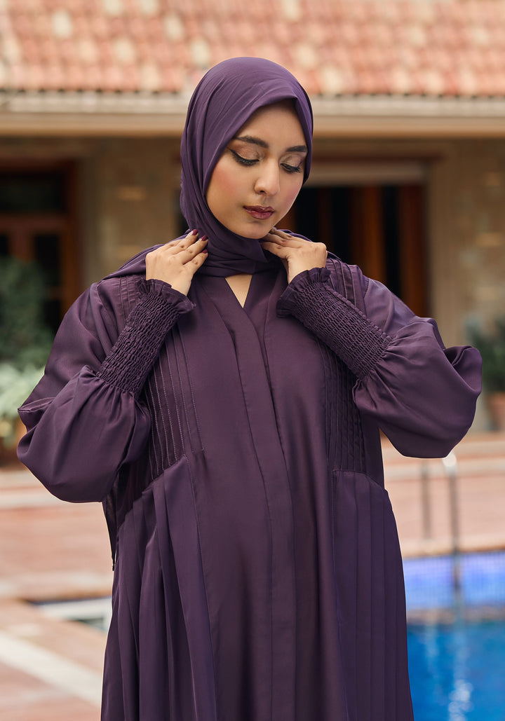 Purple Pleated Abaya | Velora