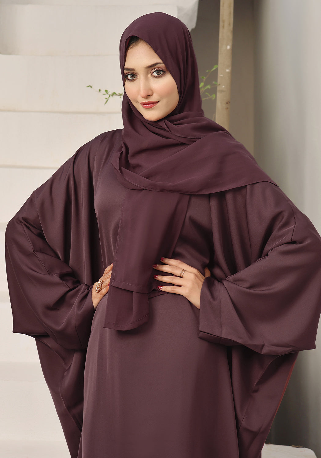 Burgundy Butterfly Gown Abaya
