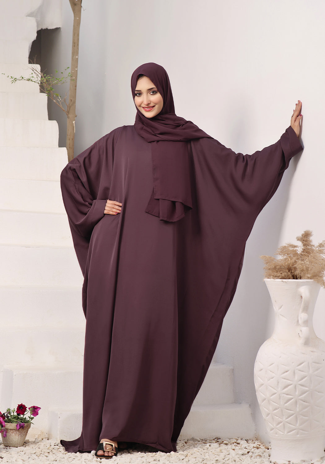 Burgundy Butterfly Gown Abaya