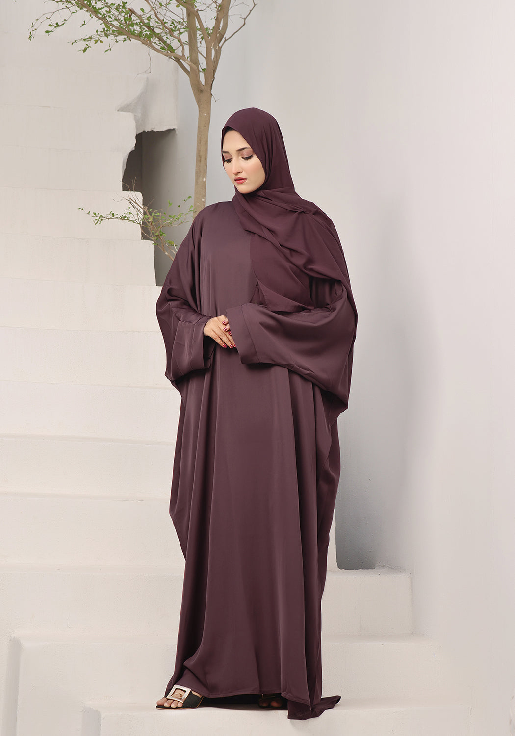 Burgundy Butterfly Gown Abaya