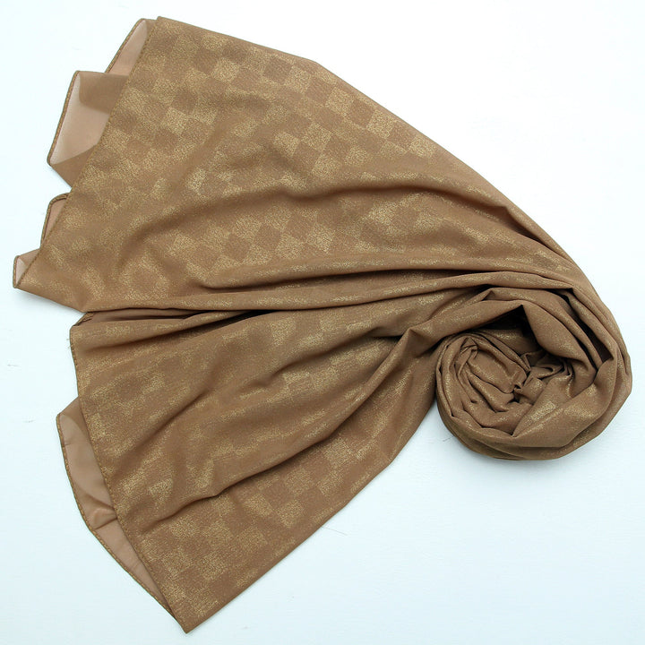 Chiffon Check Foil-Camel