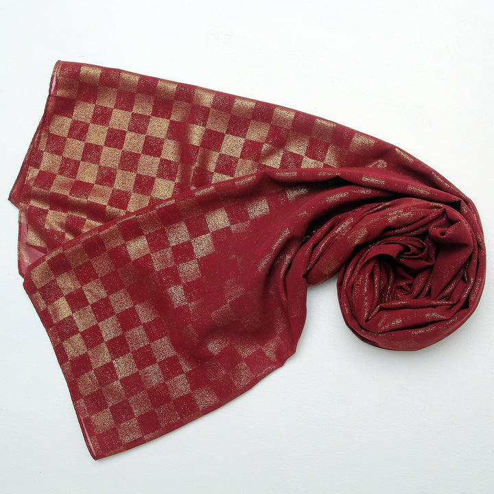 Chiffon Check Foil-Maroon