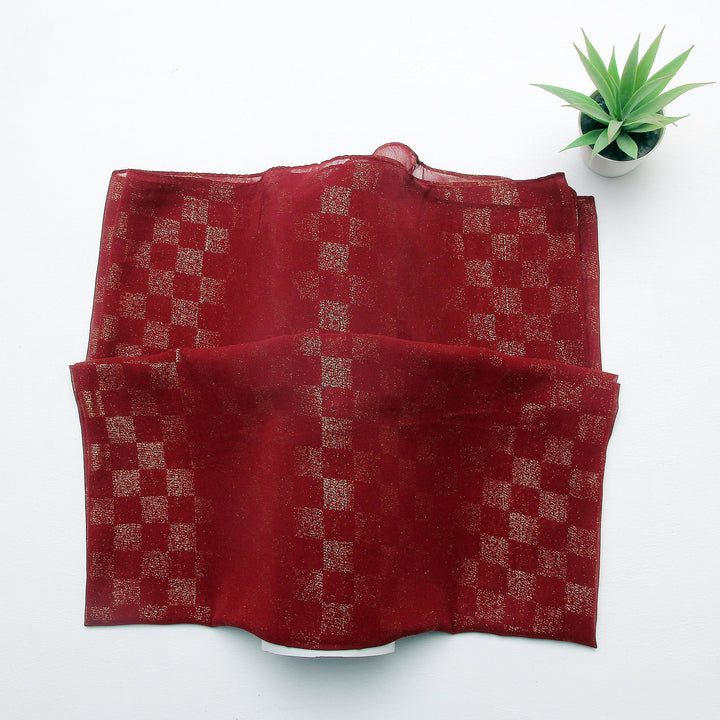 Chiffon Check Foil-Maroon