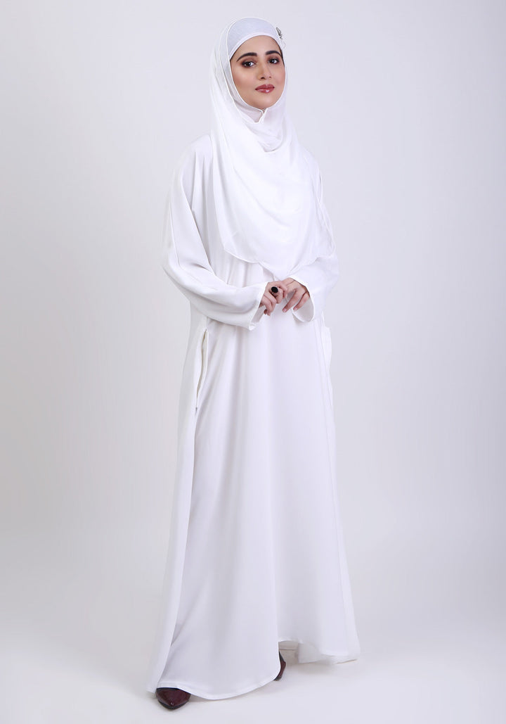 White Basic Front-Closed Abaya - Abaya.pk