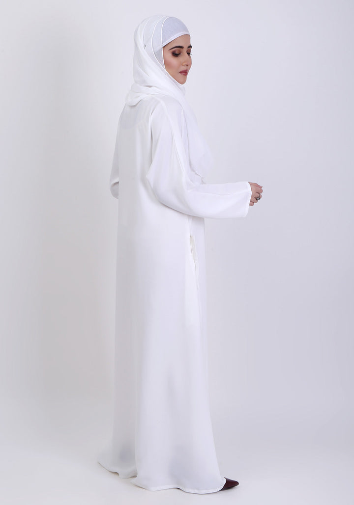 White Basic Front-Closed Abaya - Abaya.pk