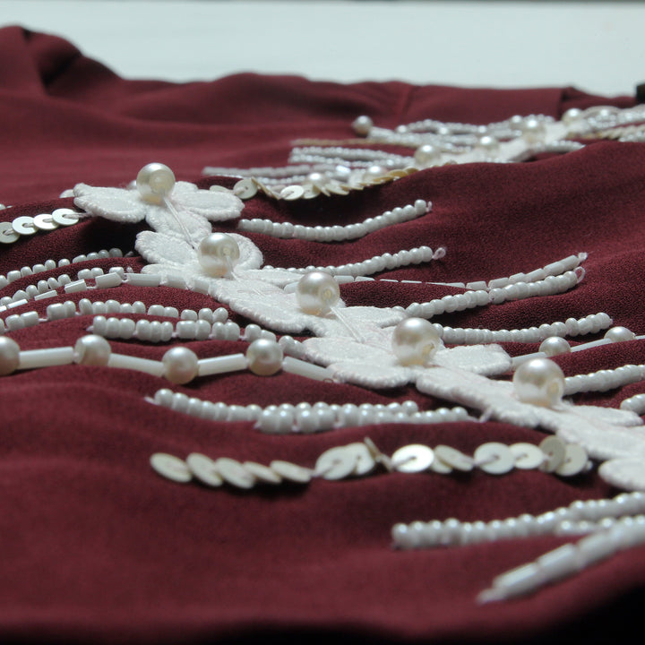 Maroon Abaya Handwork on Sleeves | Serene Threads