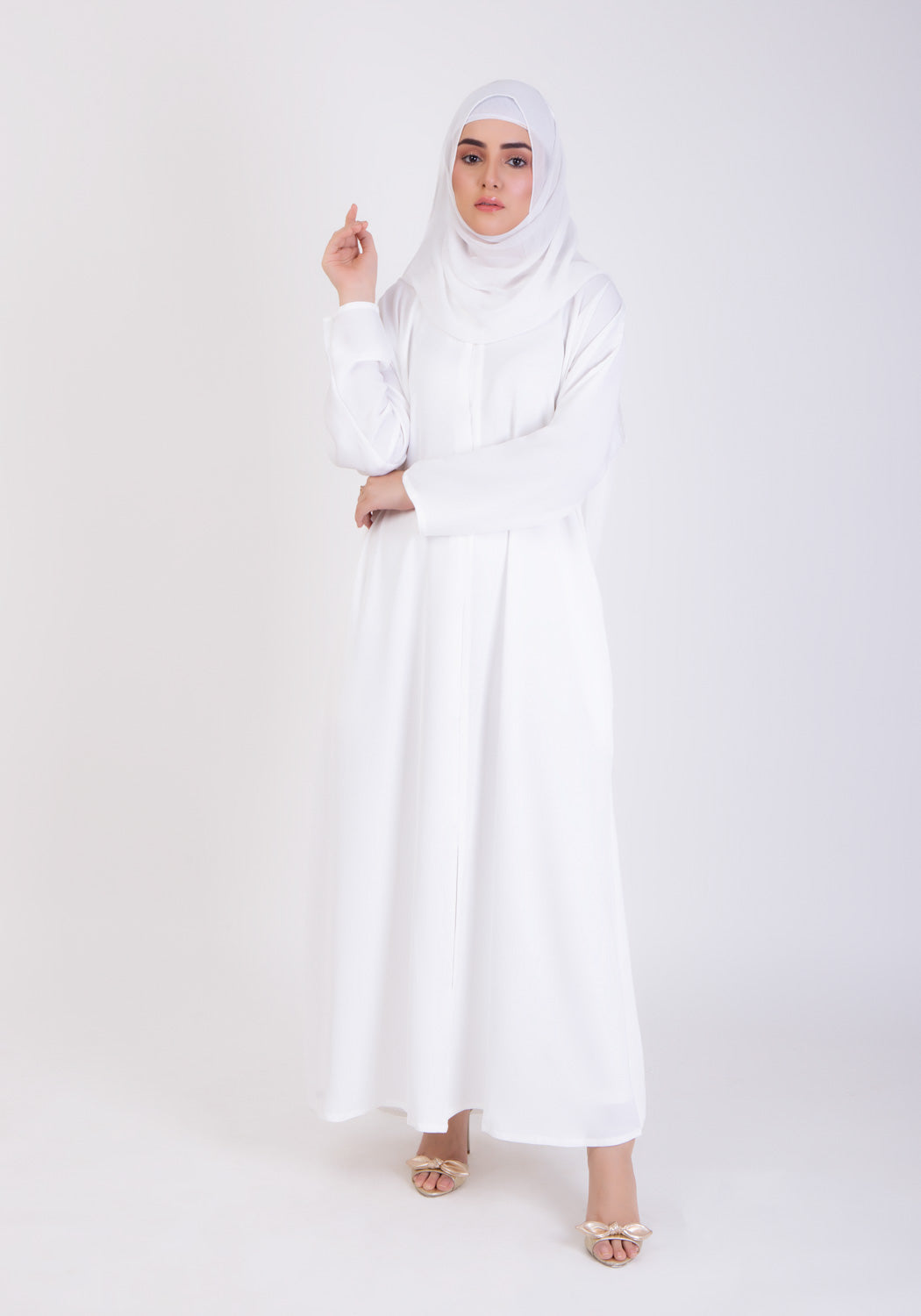 White Basic Front-Open Abaya - Abaya.pk