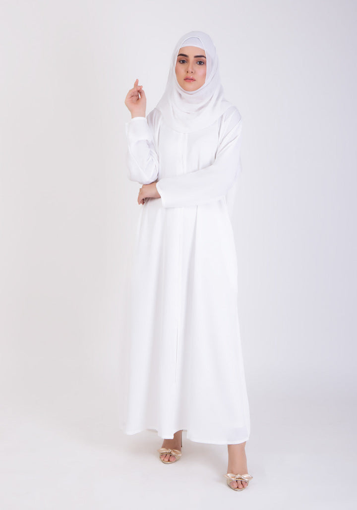 White Basic Front-Open Abaya - Abaya.pk