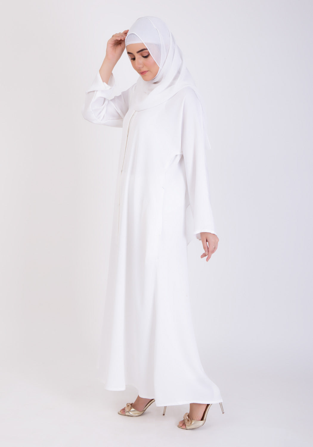 White Basic Front-Open Abaya - Abaya.pk