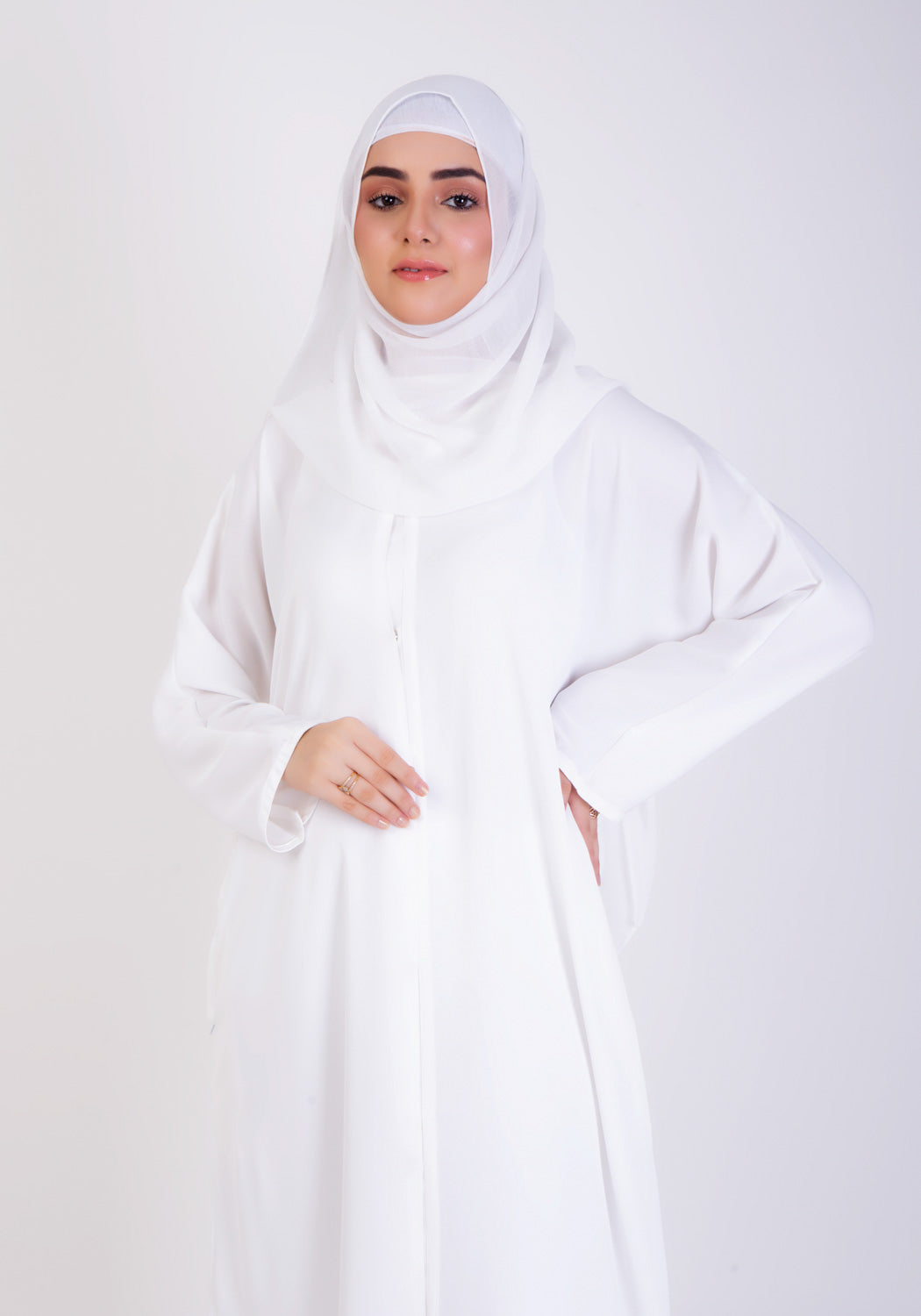 White Basic Front-Open Abaya - Abaya.pk