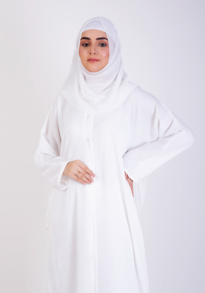 White Basic Front-Open Abaya - Abaya.pk