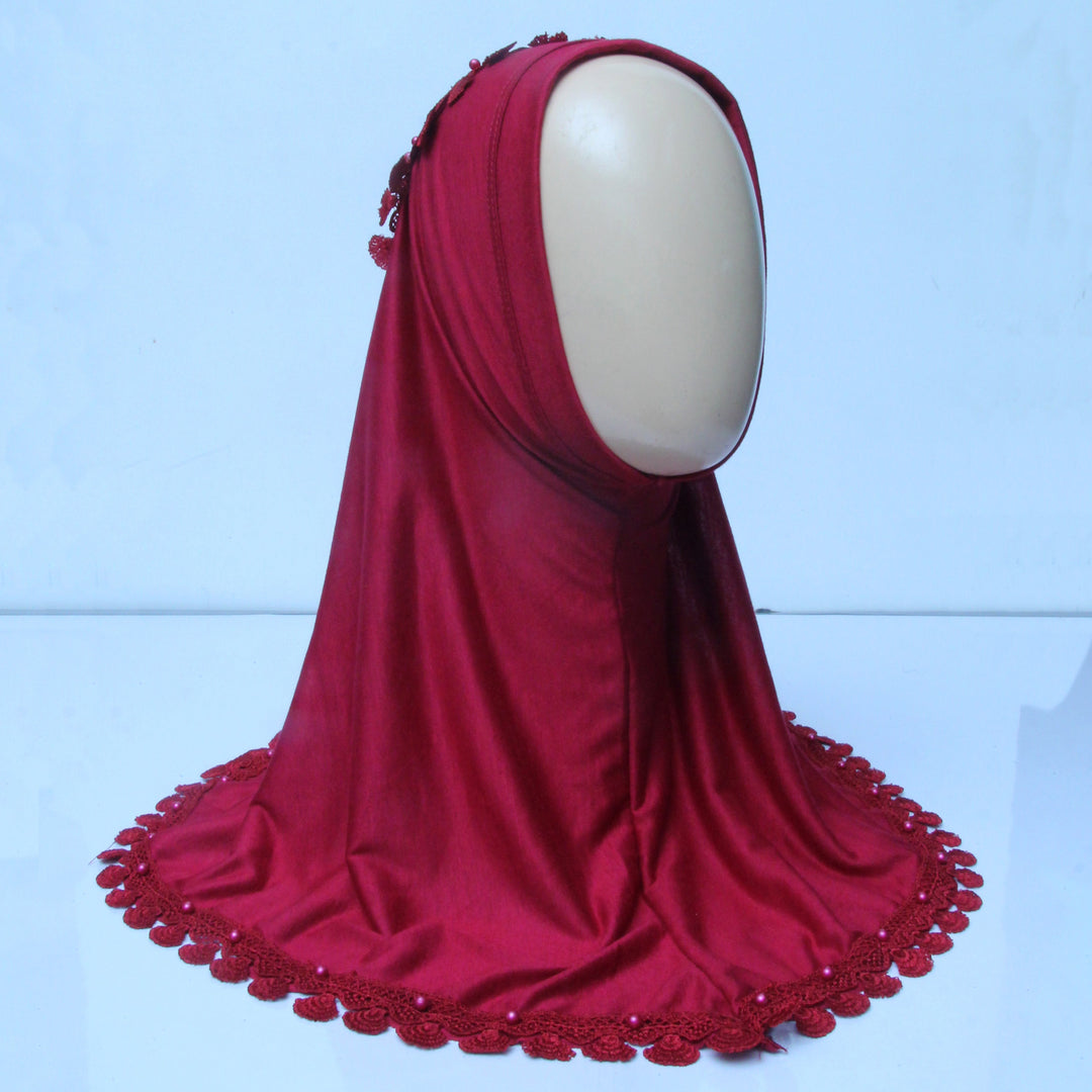 Kids Makhna Lace Hijab - Maroon