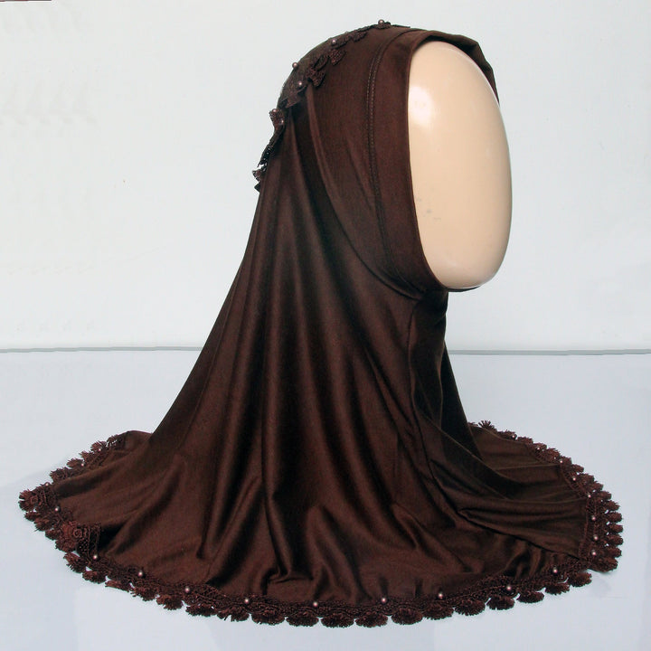 Kids Makhna Lace Hijab - Brown