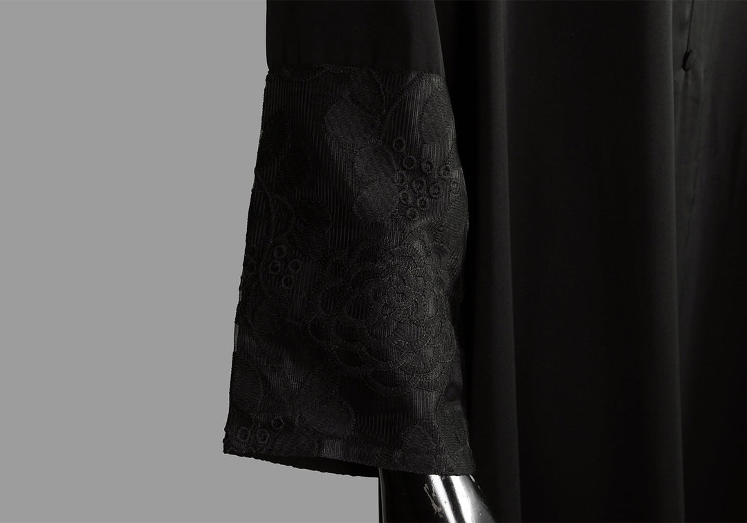 Black Front Close Embroidered  Abaya