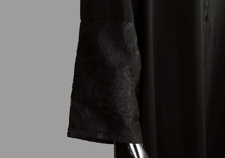 Black Front Close Embroidered  Abaya
