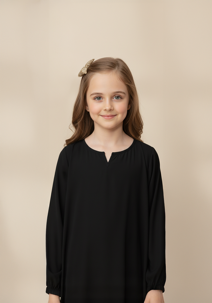 Kids Front Closed Black Abaya