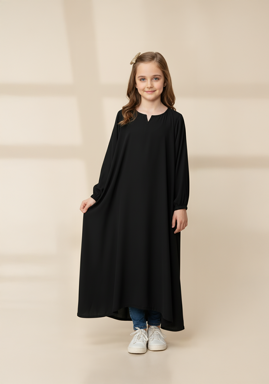 Kids Front Closed Black Abaya