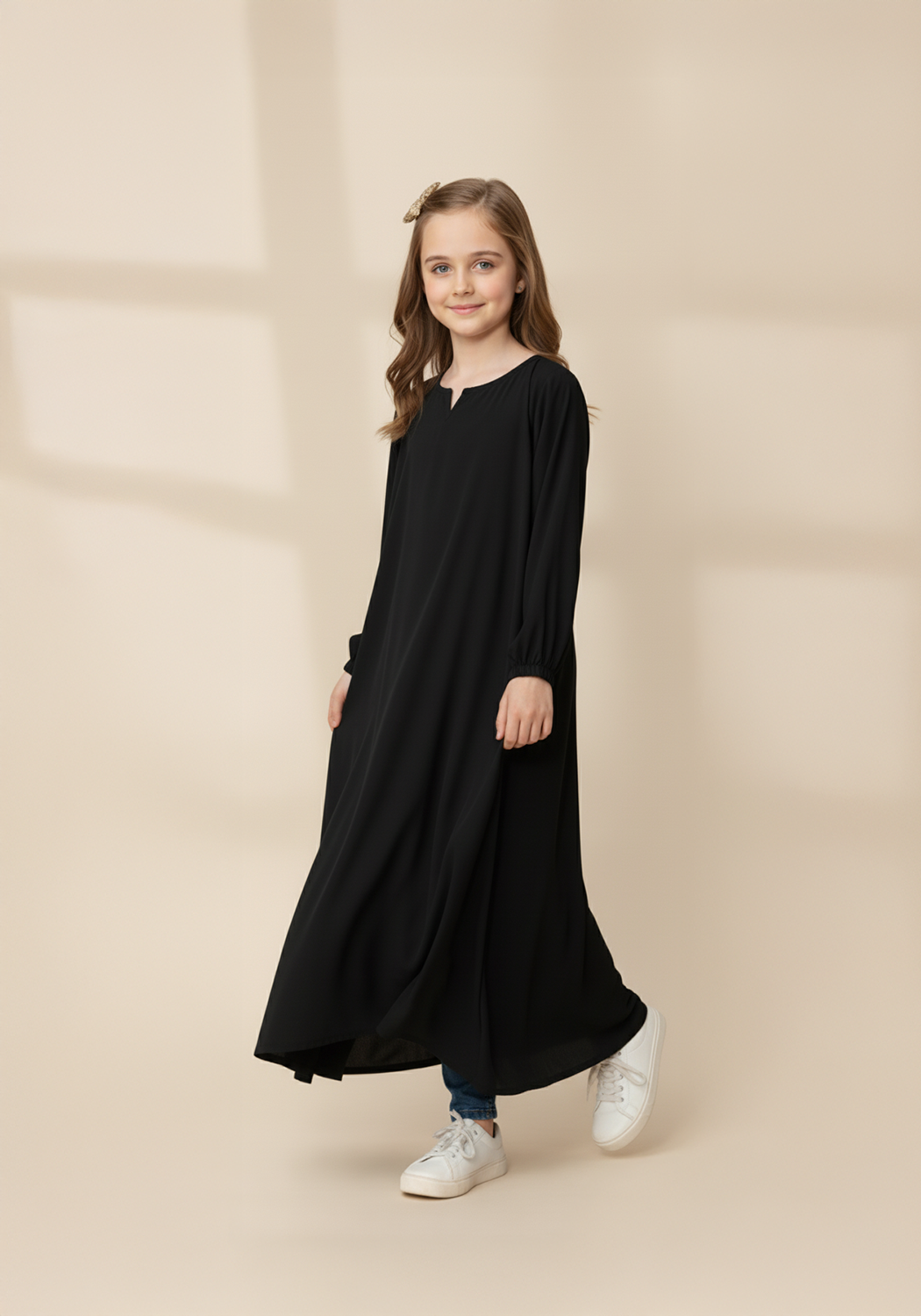 Kids Front Closed Black Abaya
