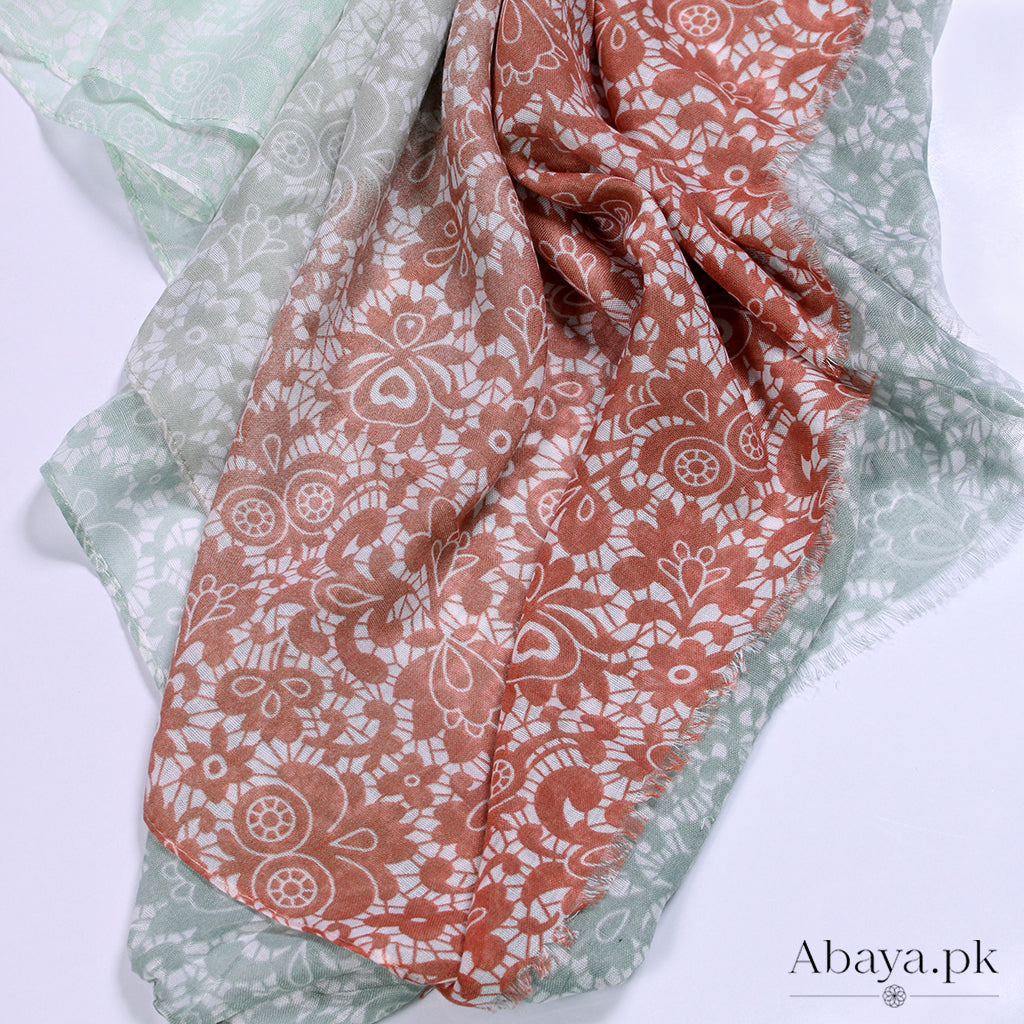 Lawn Printed Hijab Brown and Pista