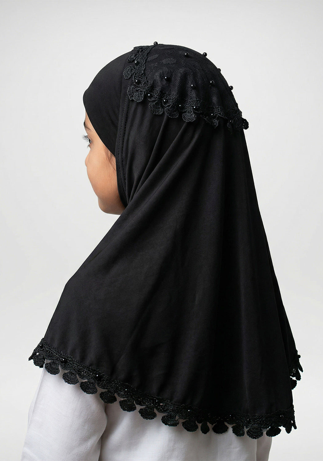 Kids Makhna Lace Hijab - Black
