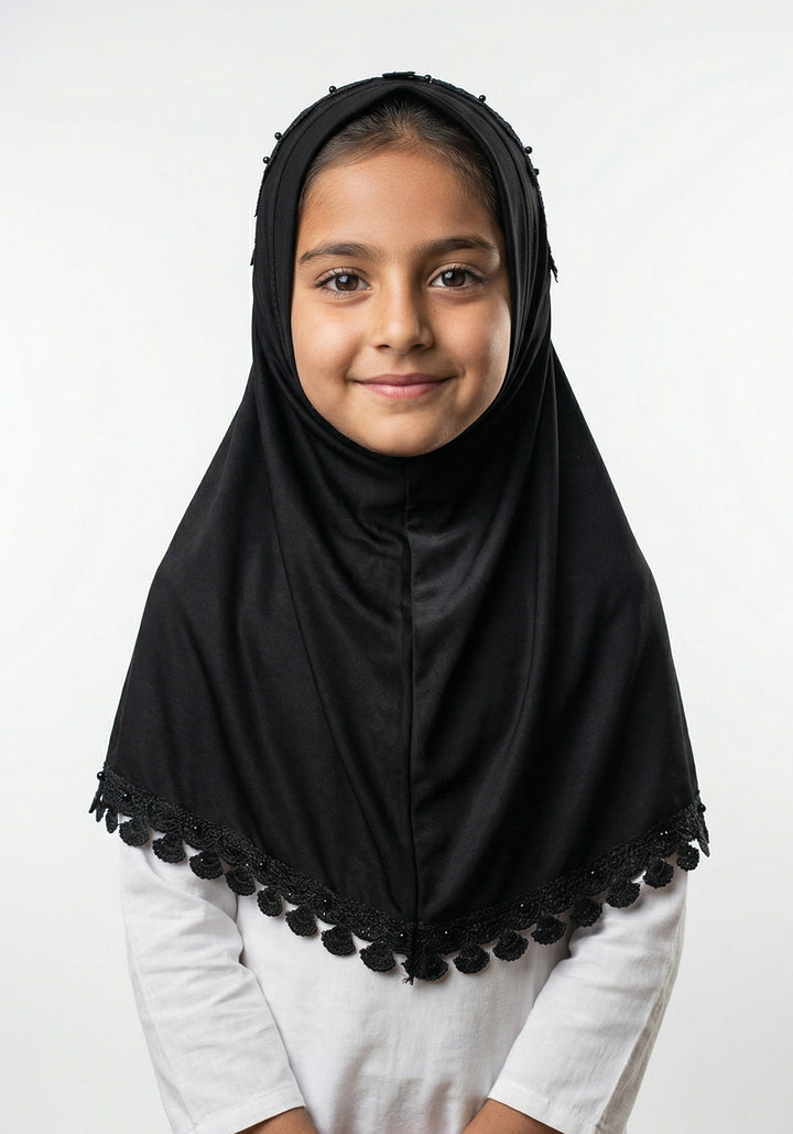 Kids Makhna Lace Hijab - Black