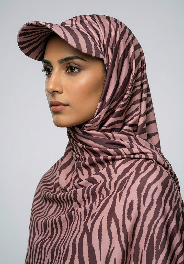 Turkish Hat Hijab - Zebra Print - Tea Pink
