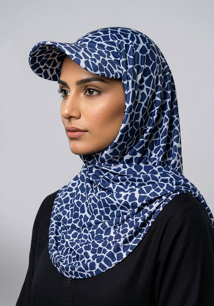 Turkish Hat Hijab - Cheeta Print - Navy Blue