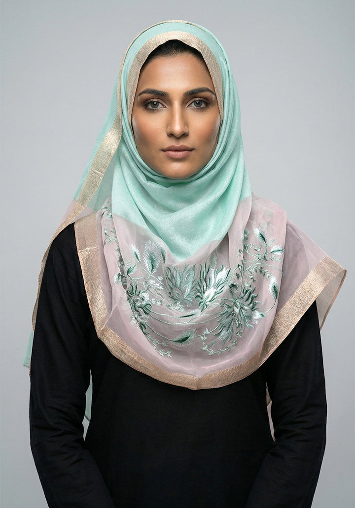 Organza Embroidery Aqua