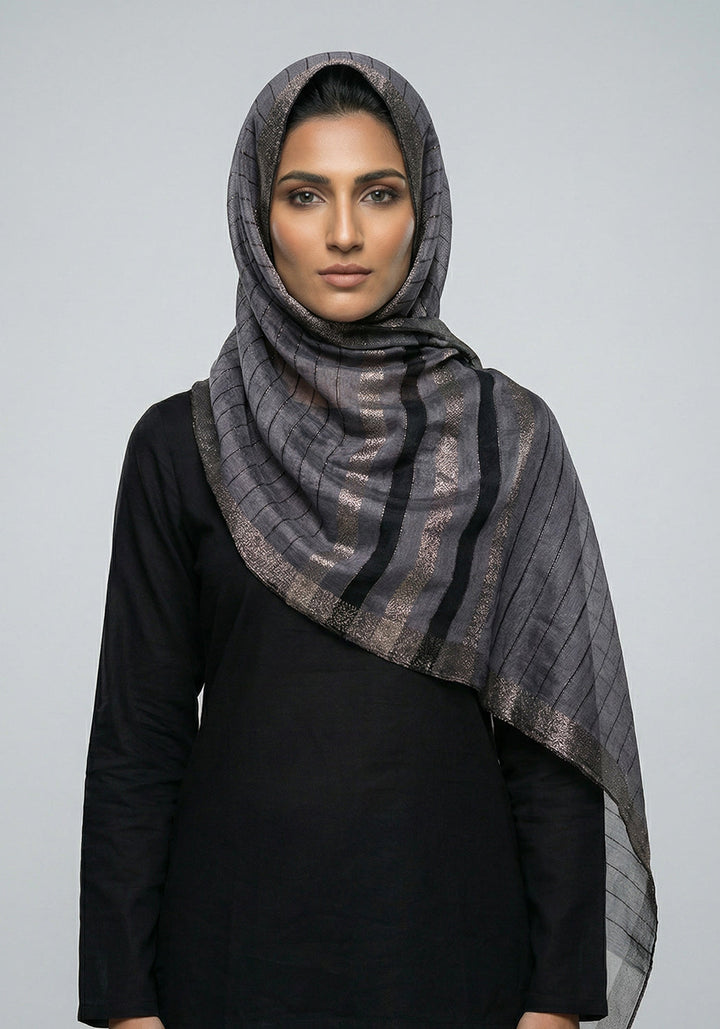 Organza Border Grey