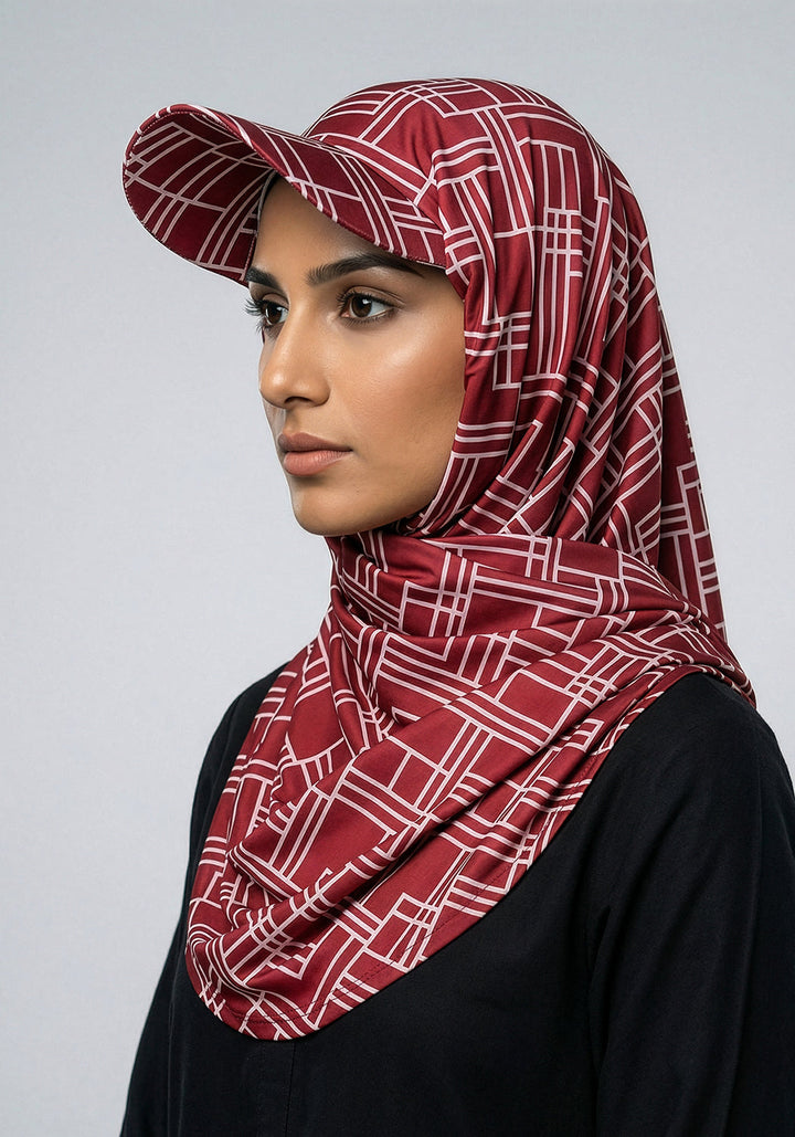 Turkish Hat Hijab - Patterned - Maroon