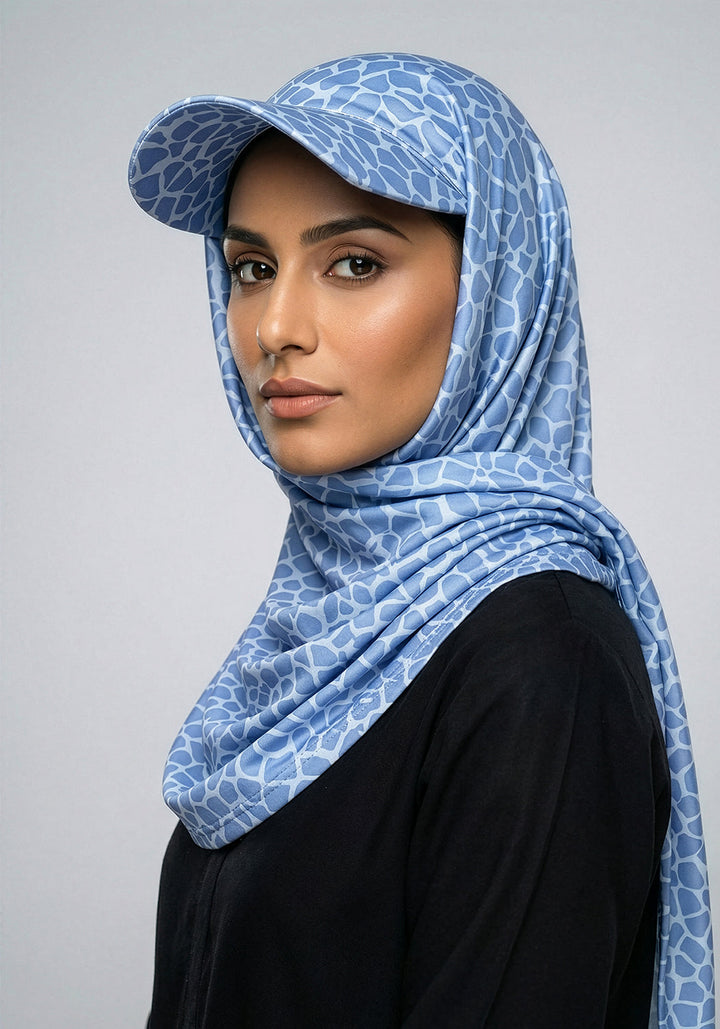 Turkish Hat Hijab - Cheeta Print - Sky Blue