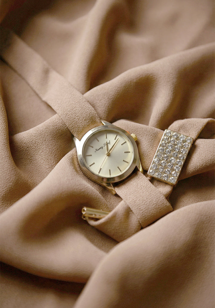 Matching Hijab, Watch & Bracelet Set - Camel