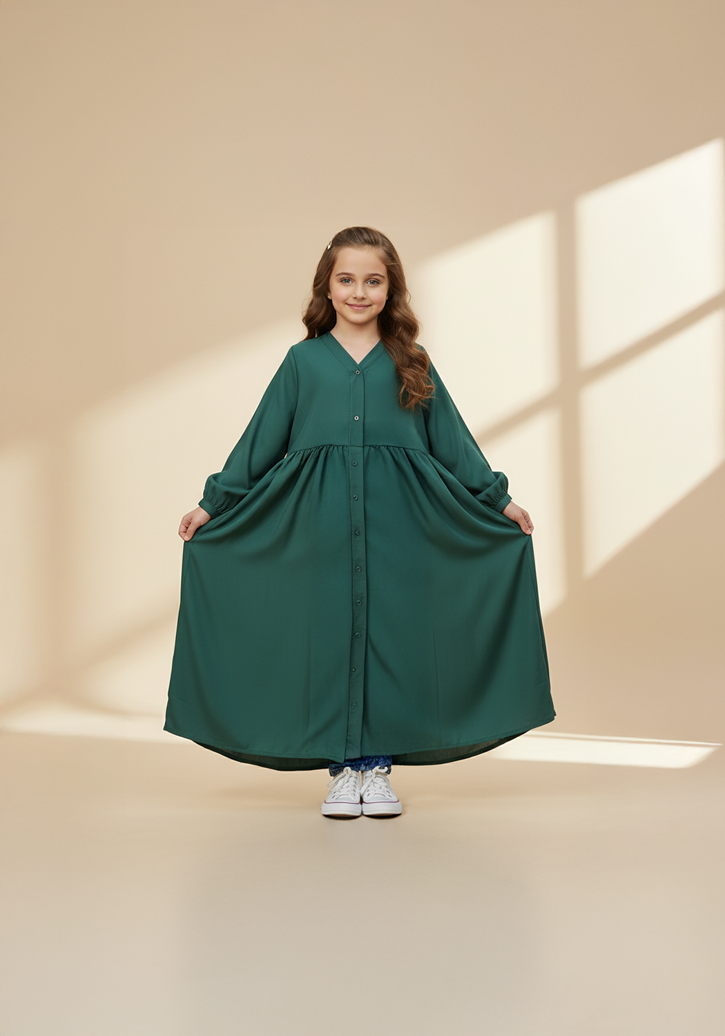 Kids Front Open Green Abaya