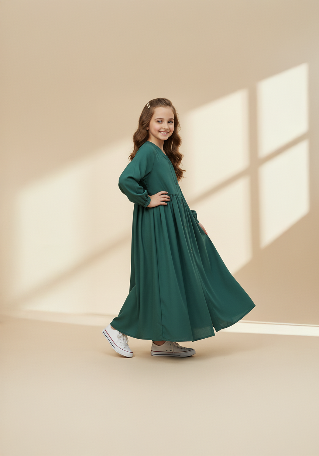 Kids Front Open Green Abaya