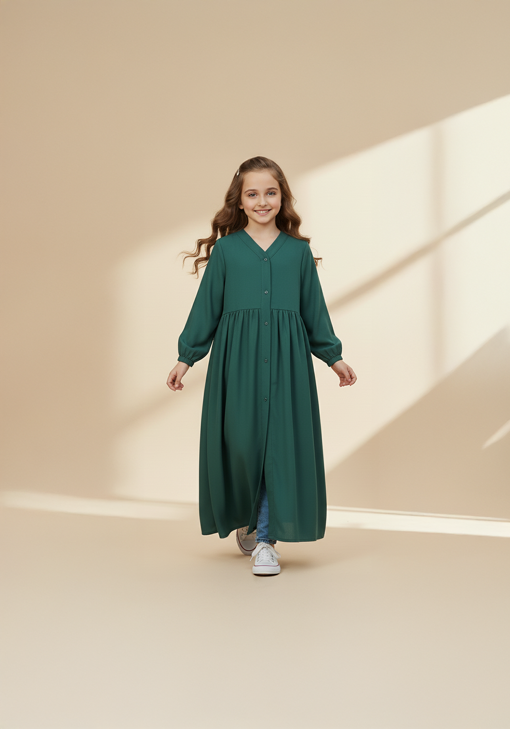 Kids Front Open Green Abaya