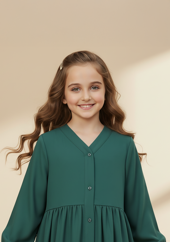 Kids Front Open Green Abaya