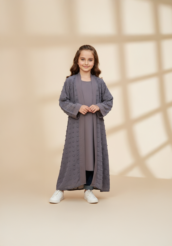 Kids Double Layered Grey Abaya