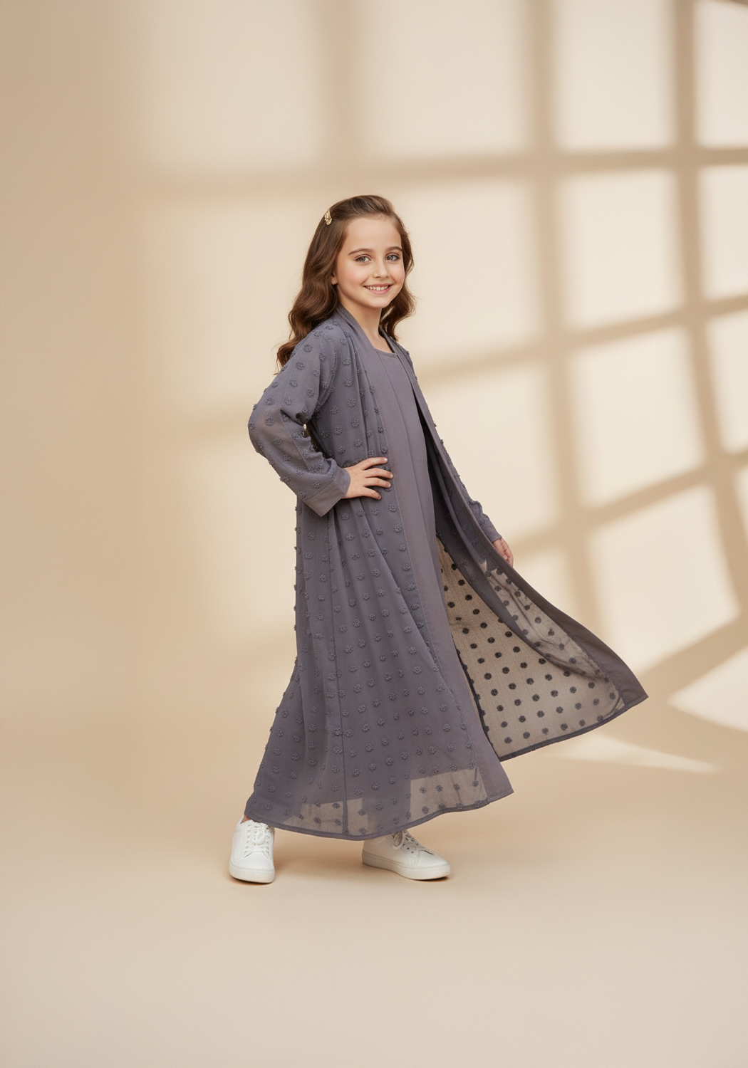 Kids Double Layered Grey Abaya