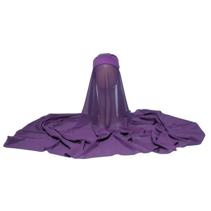 Chiffon Hijab With Cap-Purple