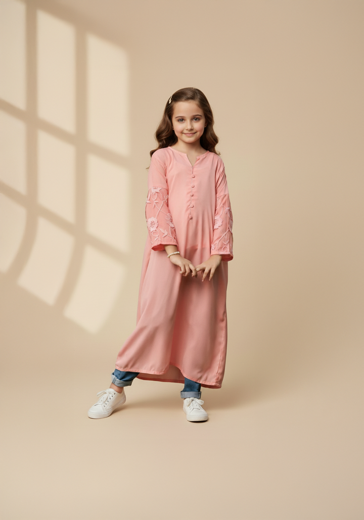 Floral Pink Kids Abaya