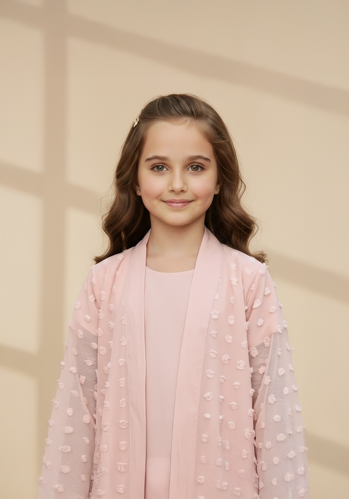 Kids Double Layered Pink Abaya