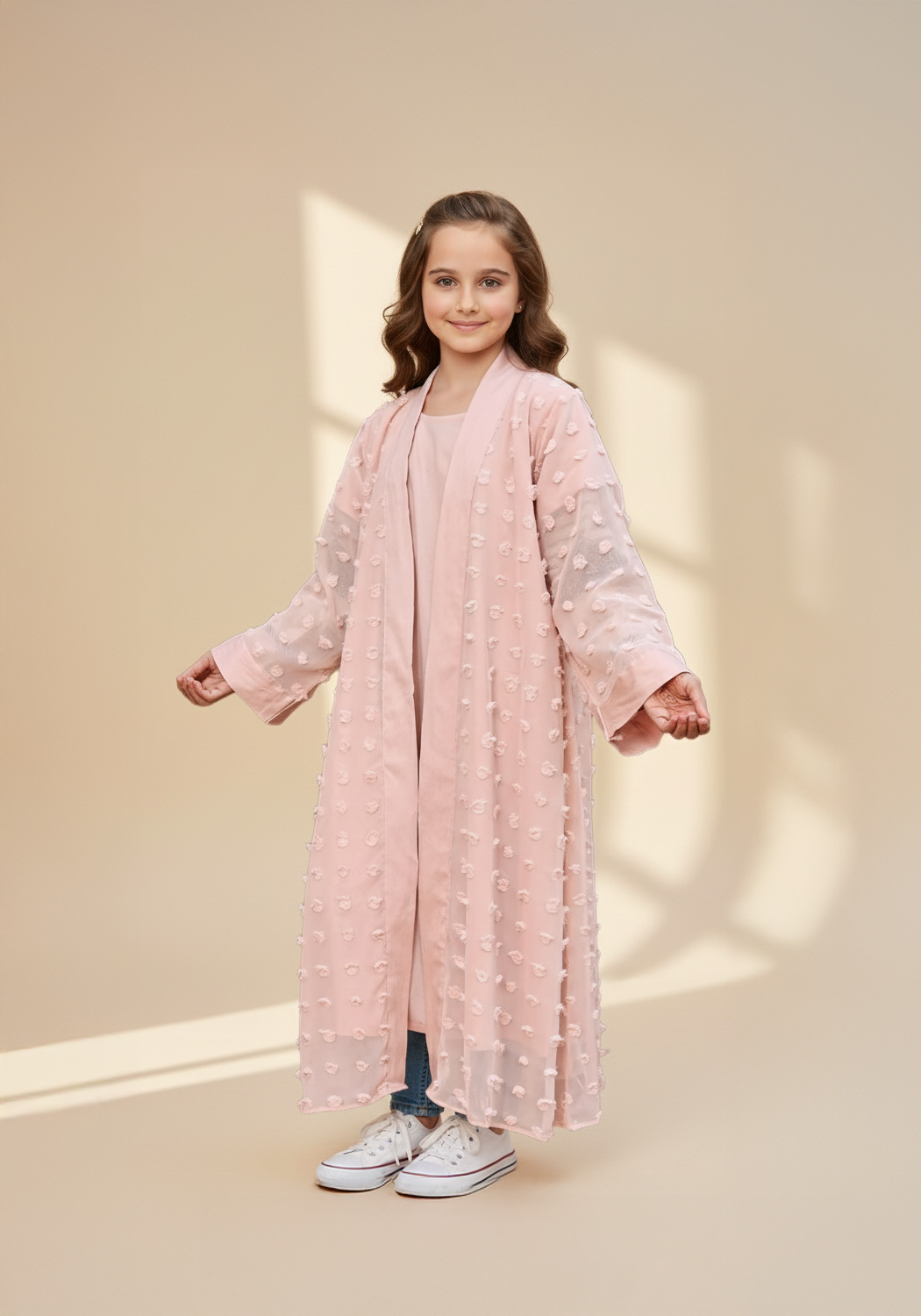 Kids Double Layered Pink Abaya