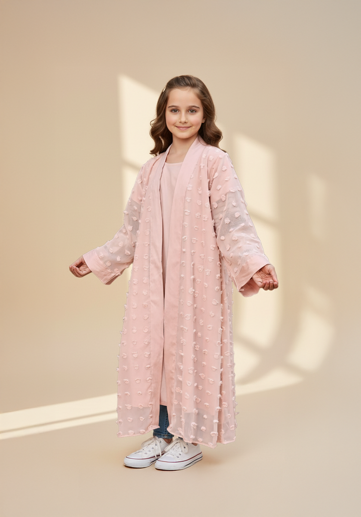 Kids Double Layered Pink Abaya